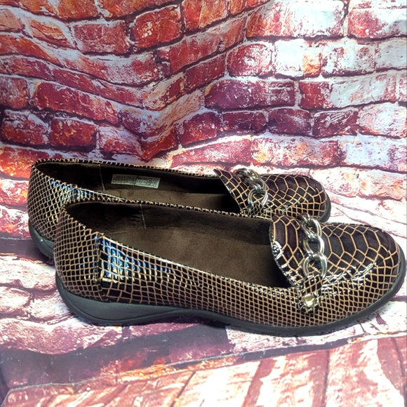 Vionic Alda Womens 7 Brown Leather Snake Croc Chain Orthaheel Loafers - Picture 3 of 7